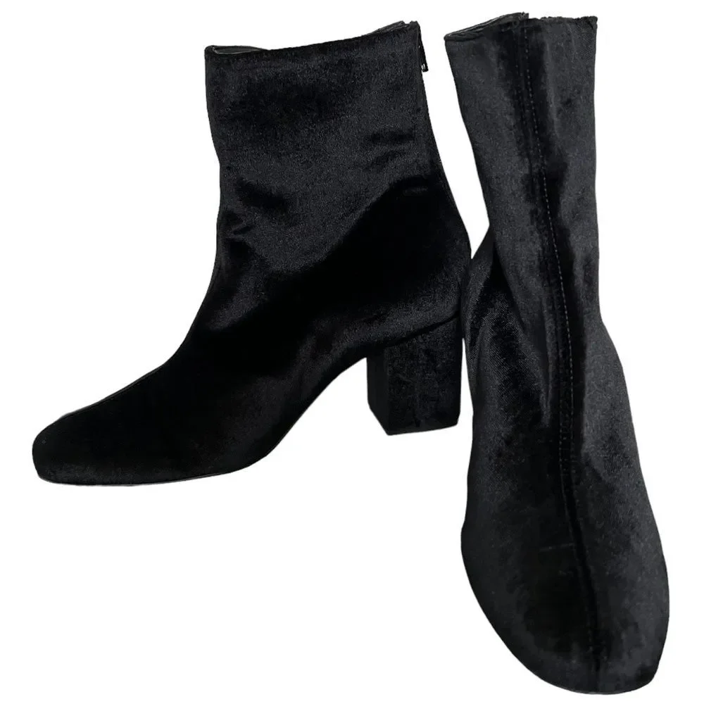 Free People Cecile Black Velvet Ankle Boots Size 11